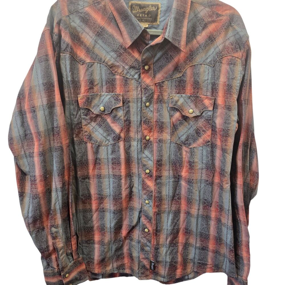 Wrangler Retro Western Pearl Snap Shirt XL Plaid Cowboy Rodeo Ranch
